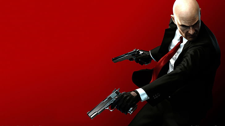 Games, Man, Suit, Gun, Red Background, PS4, Brand, Technology, hitman game application