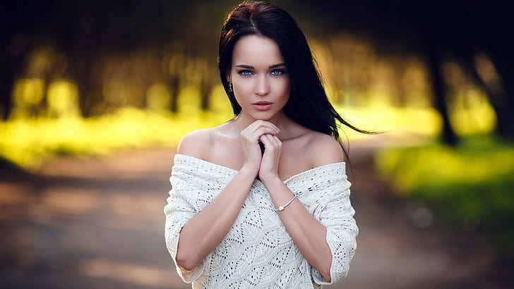 Angelina Petrova, white clothing, looking at viewer, photography, HD wallpaper