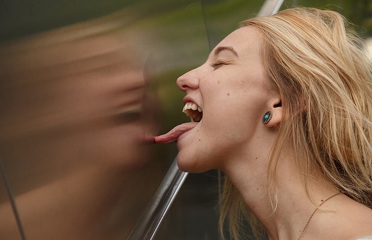 tongues, licking, women, model, Lily Ivy, hair, one person