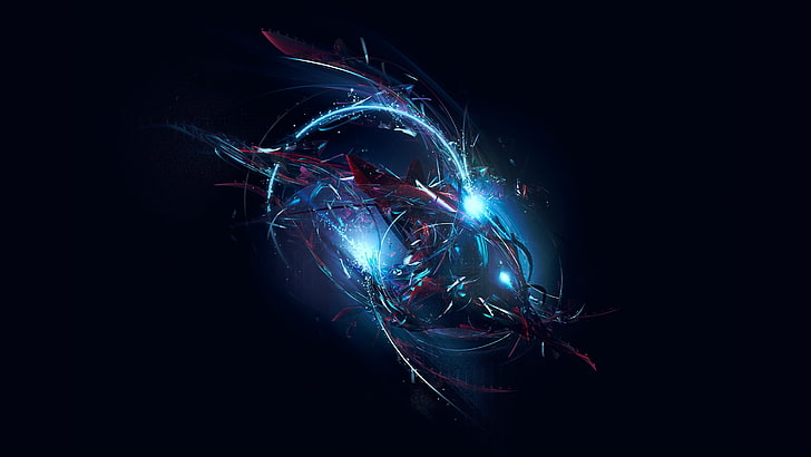 red, blue, and black abstract illustration, black background, HD wallpaper