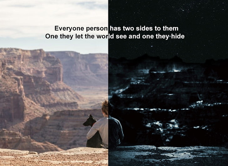 Two sides, Day and night, Grand Canyon, communication, text
