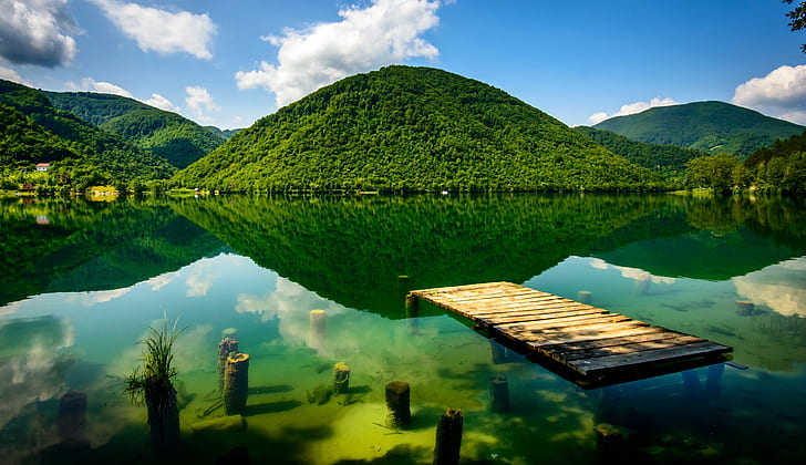 Bosnia and Herzegovina, mountains, green mountain, bottom, pier, HD wallpaper