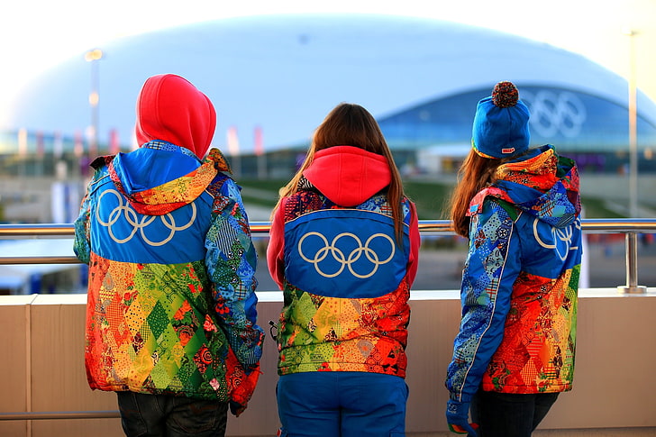 women's blue and red hoodie, sochi 2014, people, clothing, symbols
