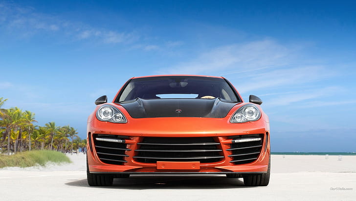 Porsche Panamera, car, orange cars, HD wallpaper