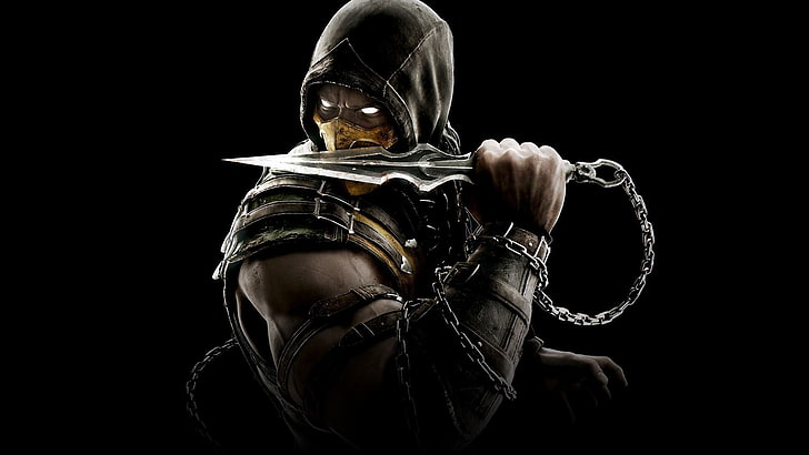 Mortal Kombat, Mortal Kombat X, Scorpion (character), Simple Background, HD wallpaper