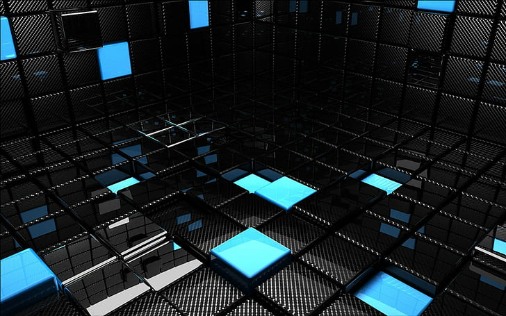 blue, 3D Blocks, black, digital art, render, abstract, CGI, HD wallpaper