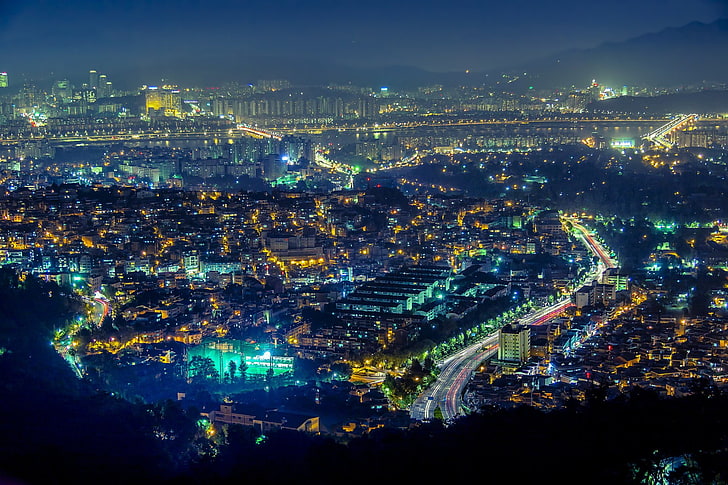 Cities, Seoul, City, Cityscape, Light, Night, South Korea, building exterior, HD wallpaper