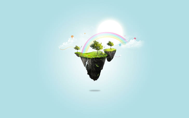Floating Rainbow Island, floating island image, HD wallpaper