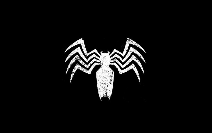 white spider logo, Venom, Spider-Man, symbols, copy space, black background, HD wallpaper