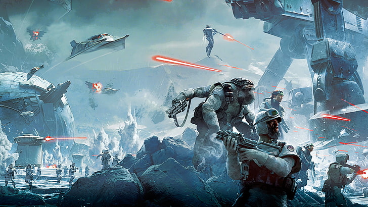 illustration of soldier holding gun, Star Wars, video games, battle