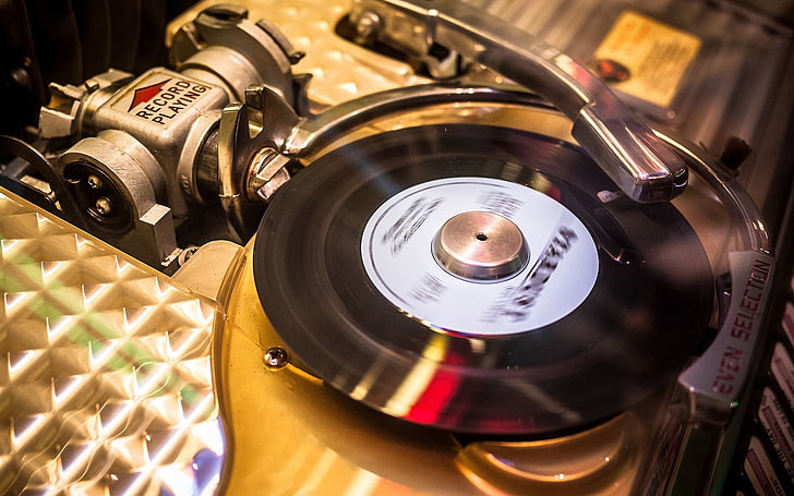 brown turntable, music, technology, close-up, arts culture and entertainment, HD wallpaper
