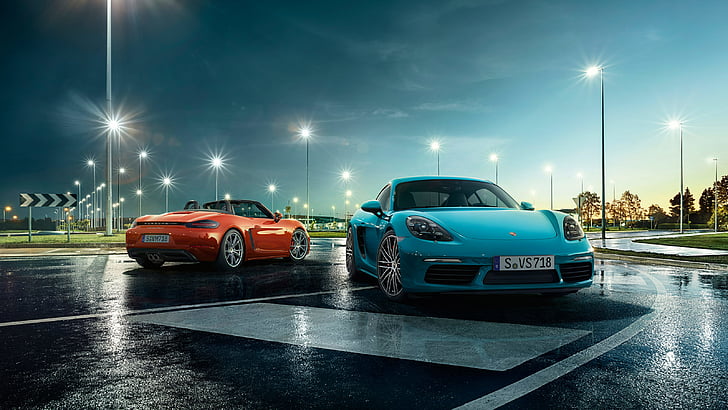 Hd Wallpaper Two Orange And Teal Sports Car Parked On Concrete Ground Porsche Wallpaper Flare