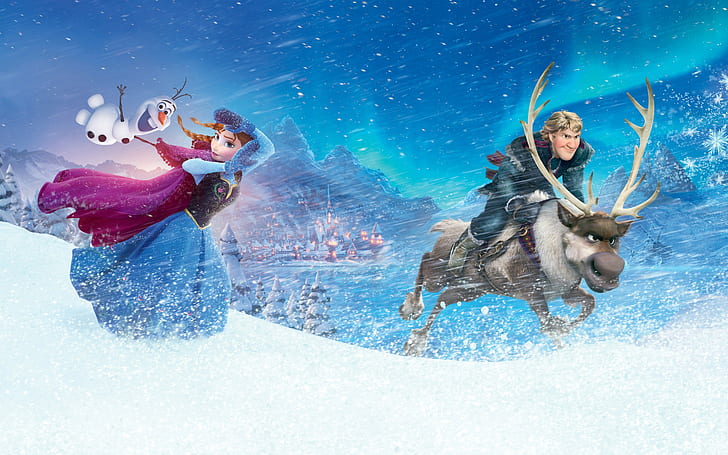 Princess Anna, Olaf, Kristoff (Frozen), Sven (Frozen), movies, HD wallpaper