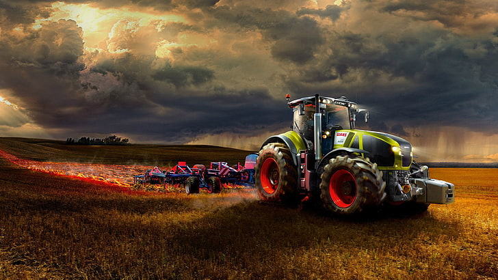 Vehicles, Claas, Cloud, Field, Tractor, agricultural machinery