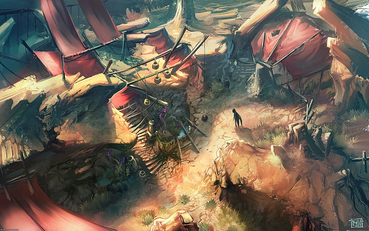 red tents illustration, Diablo III, high angle view, day, no people, HD wallpaper