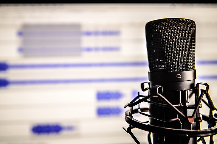 black condenser microphone, studio, recording, speech, broadcasting