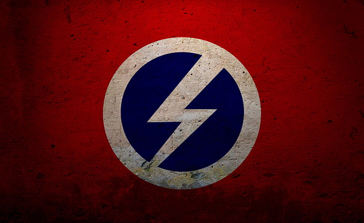 Grunge British Union Of Fascists Flag, round white and blue lightning logo