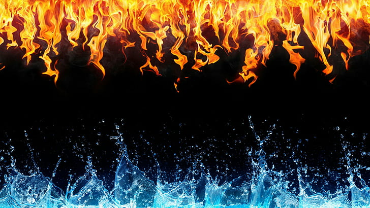 water, fire, flame, abstract, dark, drops, splash, HD wallpaper