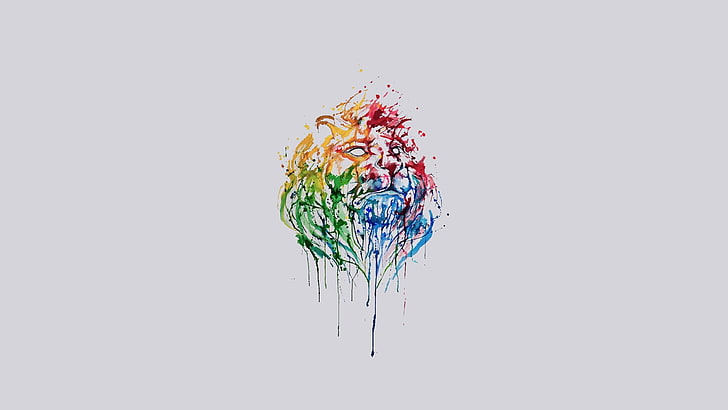 lion paint splatter painting, abstract, animals, colorful, minimalism, HD wallpaper