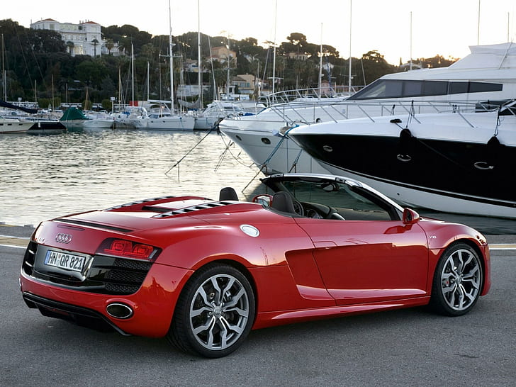 audi, r8, spyder, red, convertible