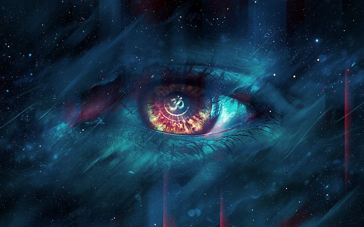 closeup photo of person's eye, psychedelic, space, eyes, Headhunterz