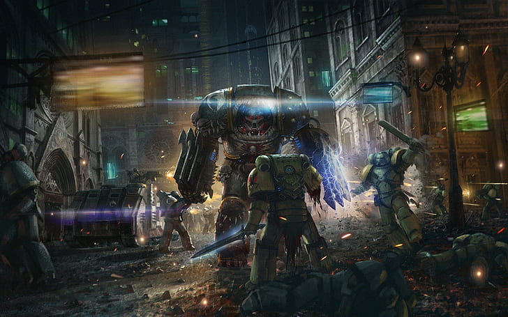 artwork, futuristic armor, Warhammer 40, 000, fantasy art, HD wallpaper