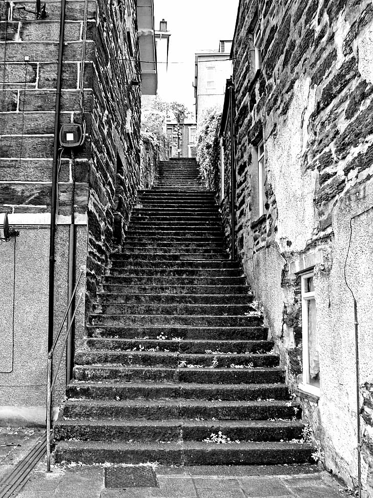 gray scale photo concrete stair, Harbour, Steps, bandw, staircase