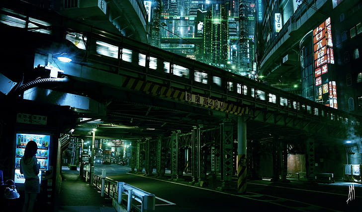 night, city, urban, Hong Kong, cityscape, street, cyberpunk