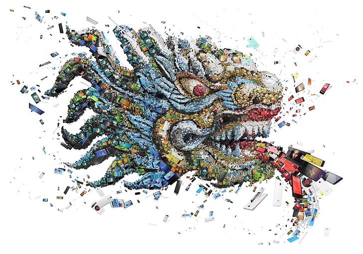 dragon illustration wallpaper, digital art, Chinese, face, cellphone, HD wallpaper