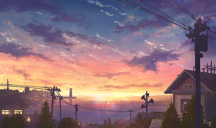 HD wallpaper: Anime, Original, Ocean, Sunset, Town | Wallpaper Flare
