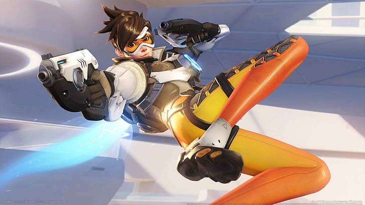 brown-haired animated character wallpaper, Overwatch, Tracer (Overwatch), HD wallpaper