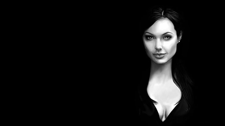 sketches, women, Angelina Jolie, drawing, portrait, black background, HD wallpaper