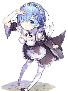 Hd Wallpaper Blue Haired Woman In White And Black Dressed Illustration Rem Re Zero Wallpaper Flare