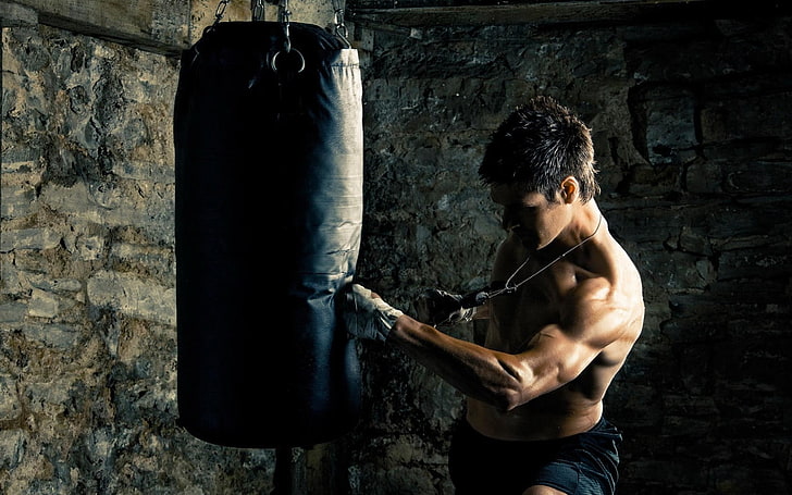 boxing, men, shirtless, strength, one person, exercising, sport