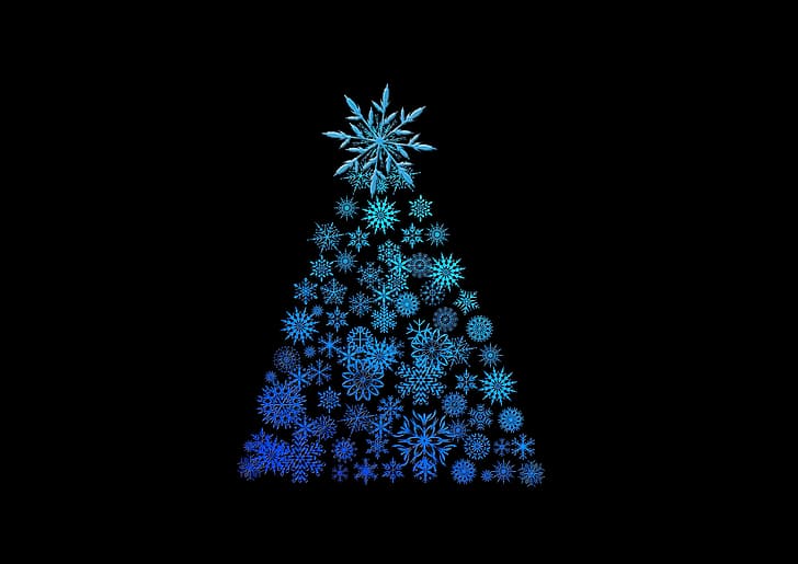 snowflakes, holiday, New Year, black background, Happy New Year, HD wallpaper
