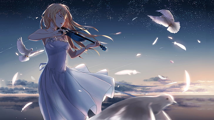 female anime character playing violin graphic wallpaper, Shigatsu wa Kimi no Uso