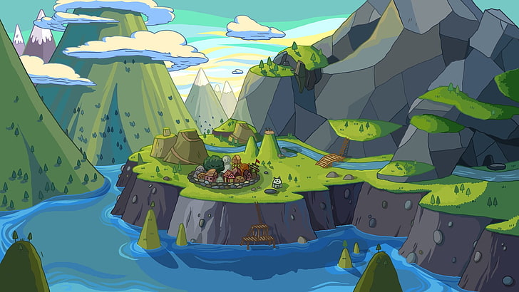 green island and blue water illustration, Adventure Time, no people