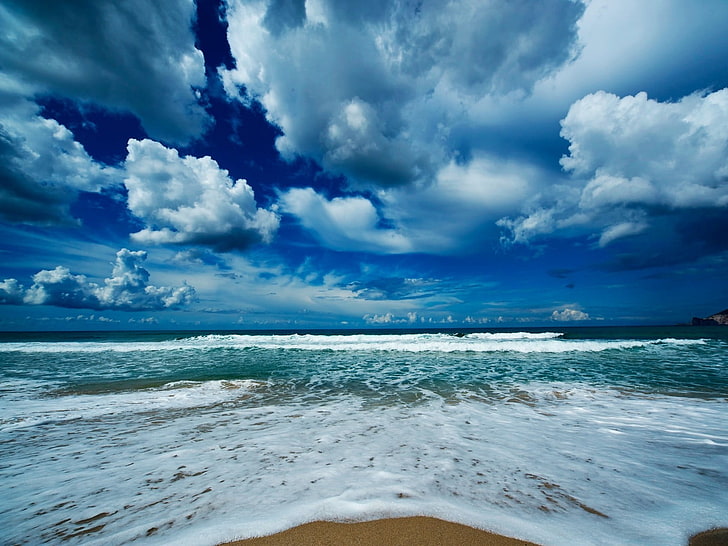 body of water, clouds, sea, landscape, beach, sky, cloud - sky, HD wallpaper
