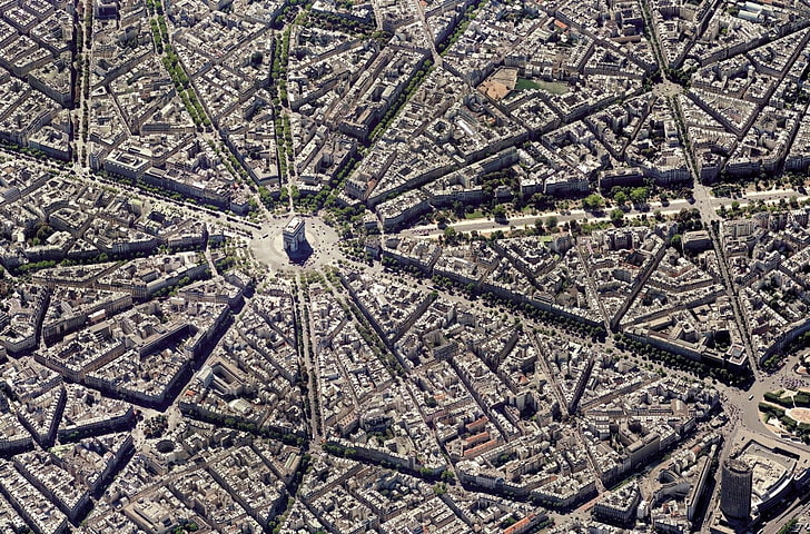aerial photography Arc de Triumphe, Paris, city, puzzles, France, HD wallpaper
