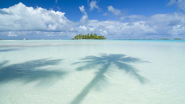 Ocean Clouds Nature Islands Palm Trees Tahiti Skyscapes Beaches Background Images, HD wallpaper