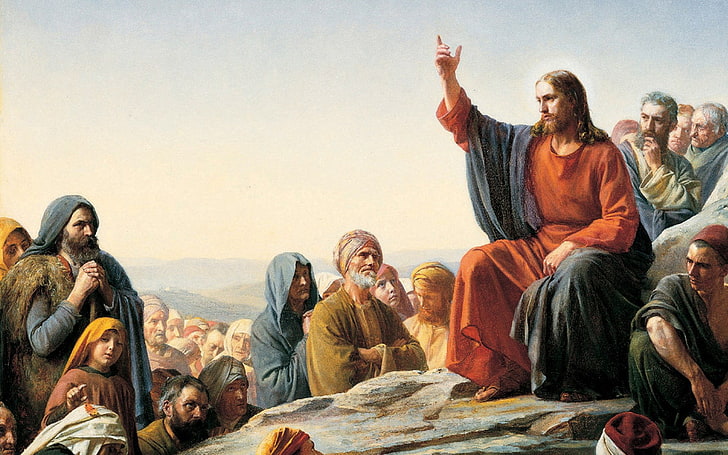 Key Teachings of Jesus painting, Religious, group of people, sitting