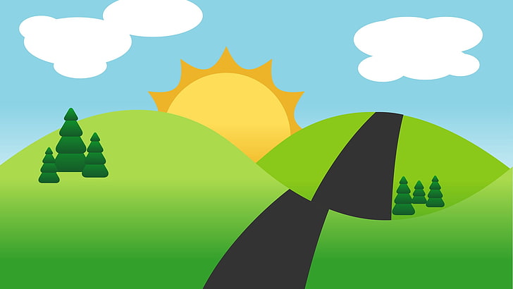 black road with sun clipart, Adobe Illustrator, artwork, landscape