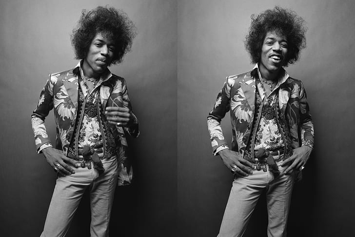 men, musician, Jimi Hendrix, monochrome, guitarist, simple background