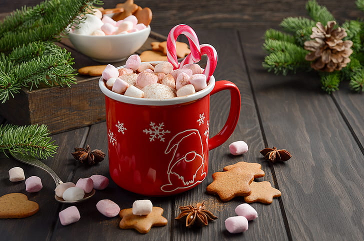 decoration, New Year, Christmas, mug, cup, cocoa, xmas, Merry, HD wallpaper