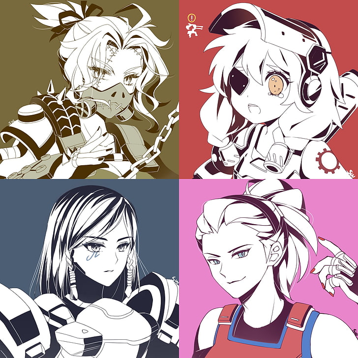 four anime characters collage, Overwatch, Zarya (Overwatch), Pharah (Overwatch), HD wallpaper