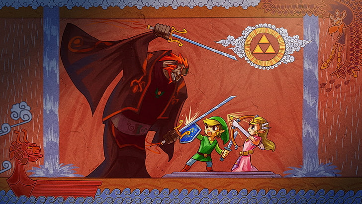 Zelda illustration, The Legend of Zelda, Link, Triforce, Ganondorf