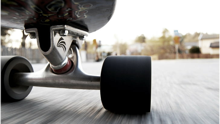 skateboard, worm's eye view, motion blur, HD wallpaper