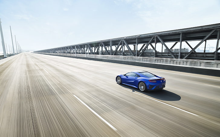 timelapse photo of blue car along highway during daytime, Acura NSX
