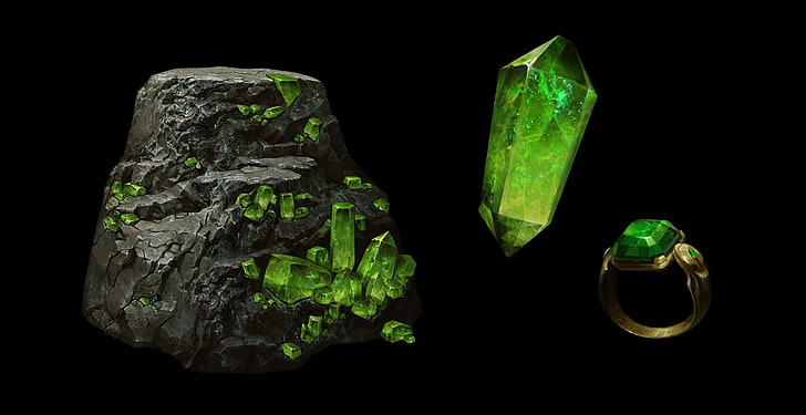 jewels, rocks, black background, Betty Jiang, emerald, mineral