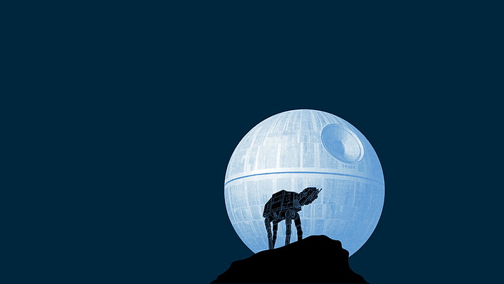 AT-AT and Death Star, silhouette, copy space, men, sky, nature, HD wallpaper